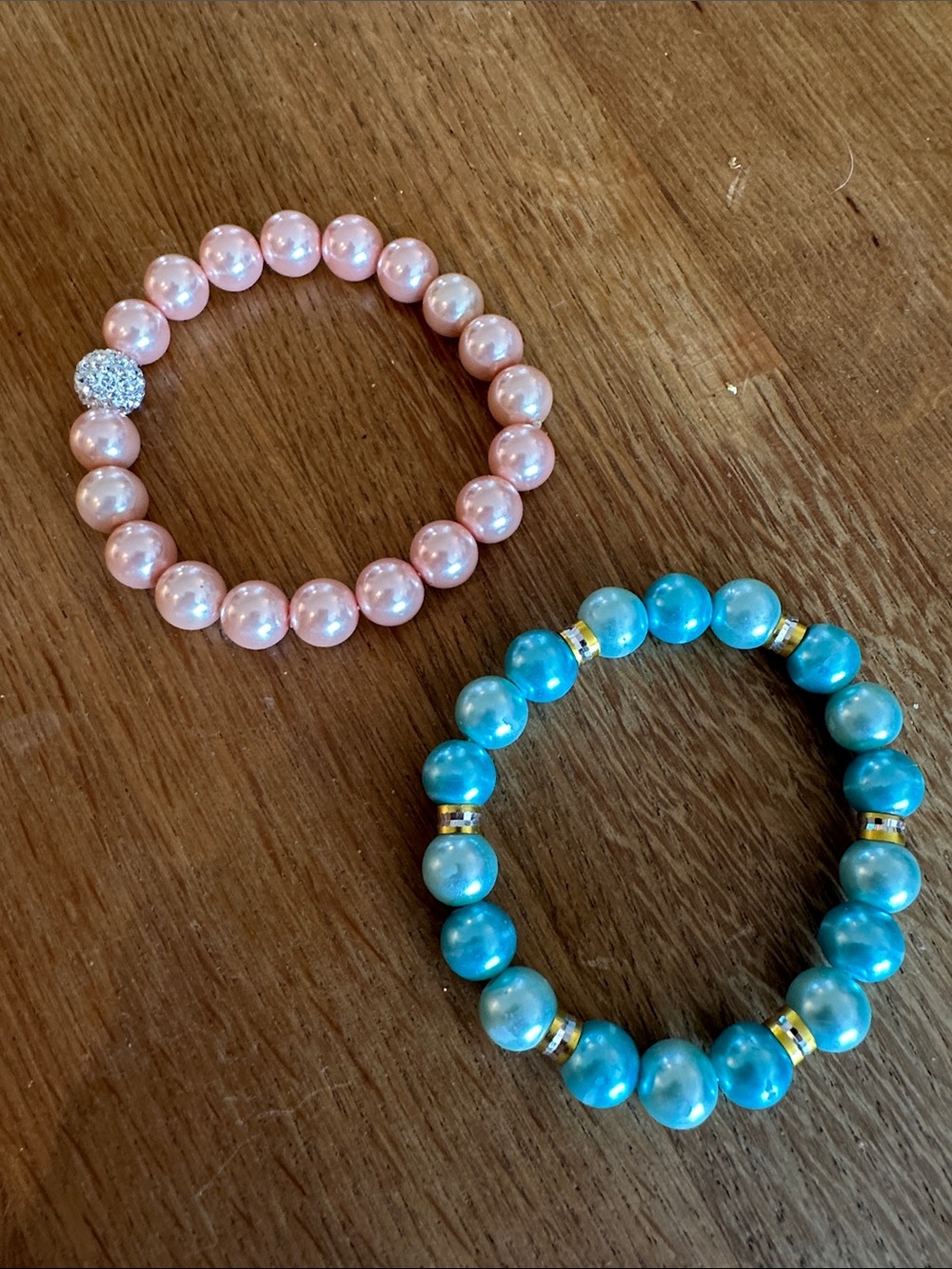 Pink Pearl Stretch Bracelet & Blue Pearl Stretch Bracelet - Set